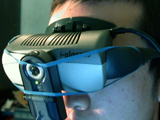 Worn headset with display.